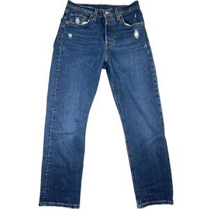 Levi's 501 Jeans Women's 26W Blue Denim Cotton Distressed Mid-Rise Straight Leg